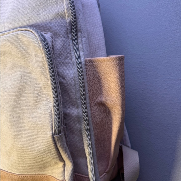 BEIS Cream Canvas Backpack with Blush Tan Trim - Picture 10 of 14